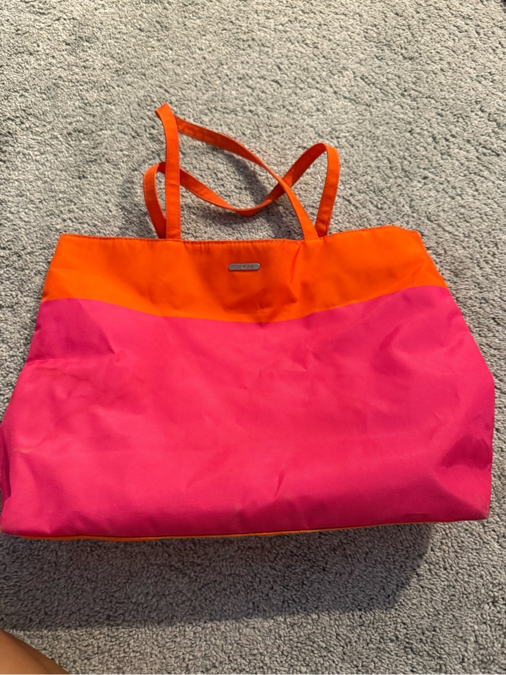 Clinique Orange and Pink Colorblock Tote